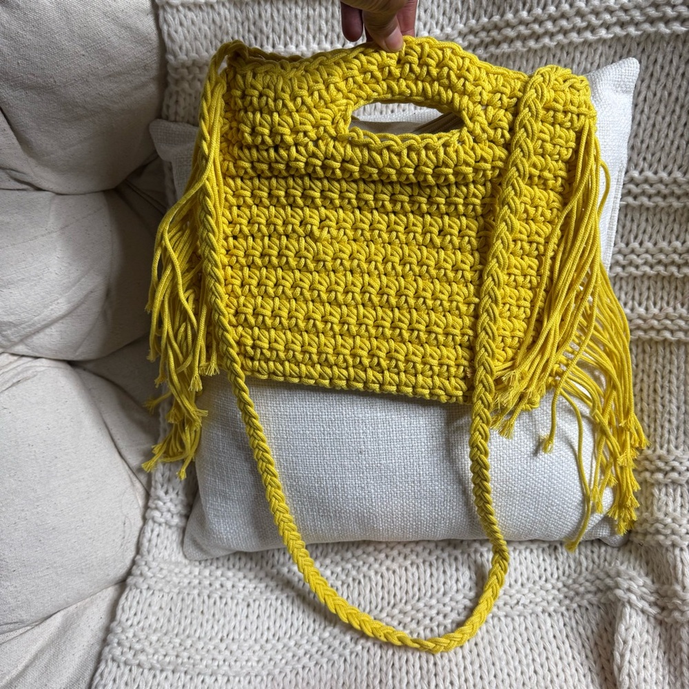 Yellow Crochet Fringe Bag